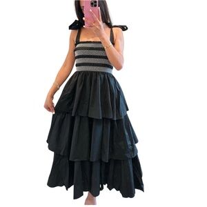 Klesis Black Smocked Tiered Maxi Dress